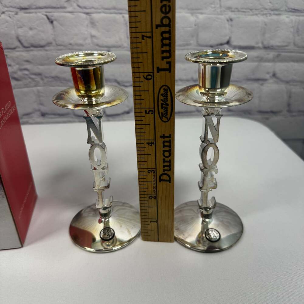 Vintage Godinger Silver NOEL Candleholders Set of 2 - Picture 10 of 11